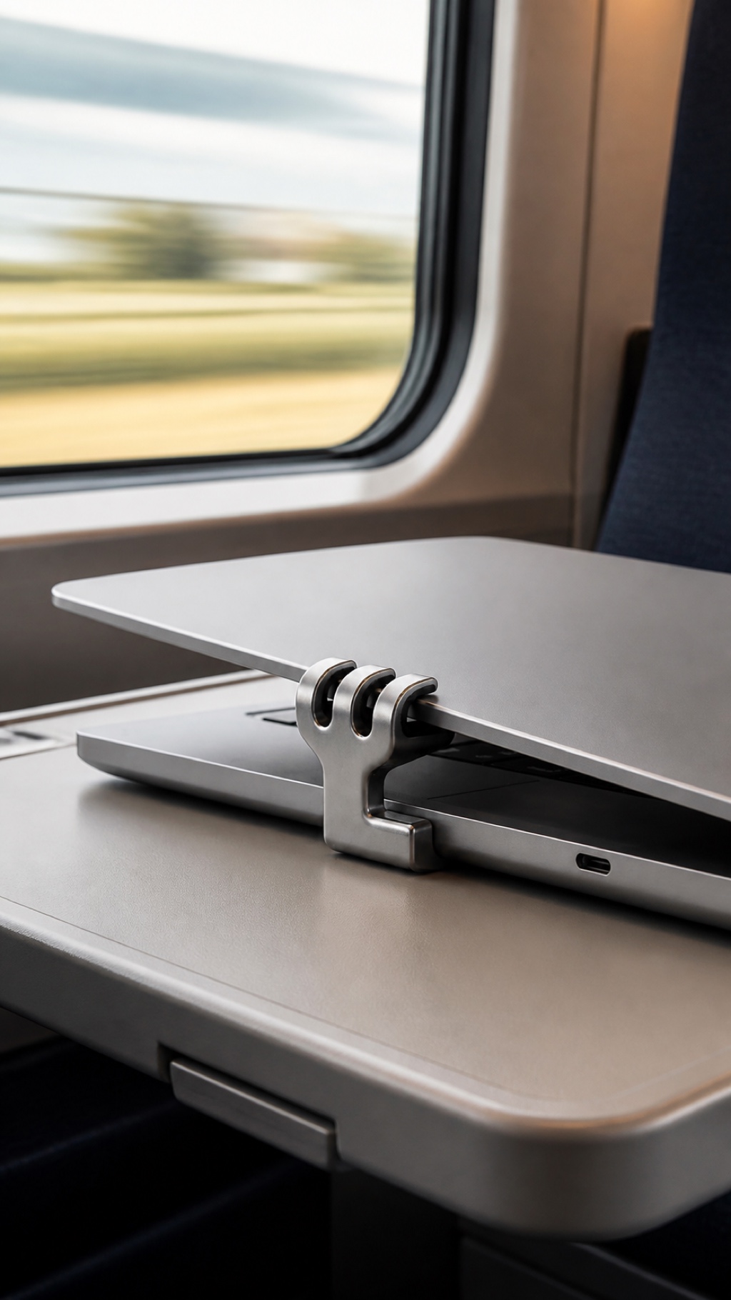 RomeLid on a laptop on a train tray table